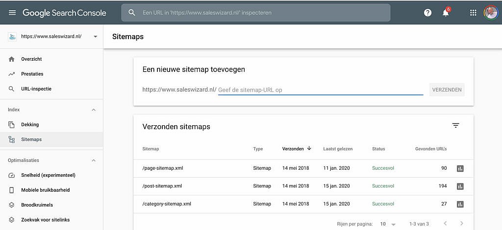 Sitemap koppelen in Search console