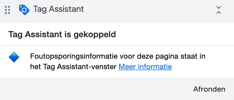 Tag assistant debug venster Tag assistant debug venster