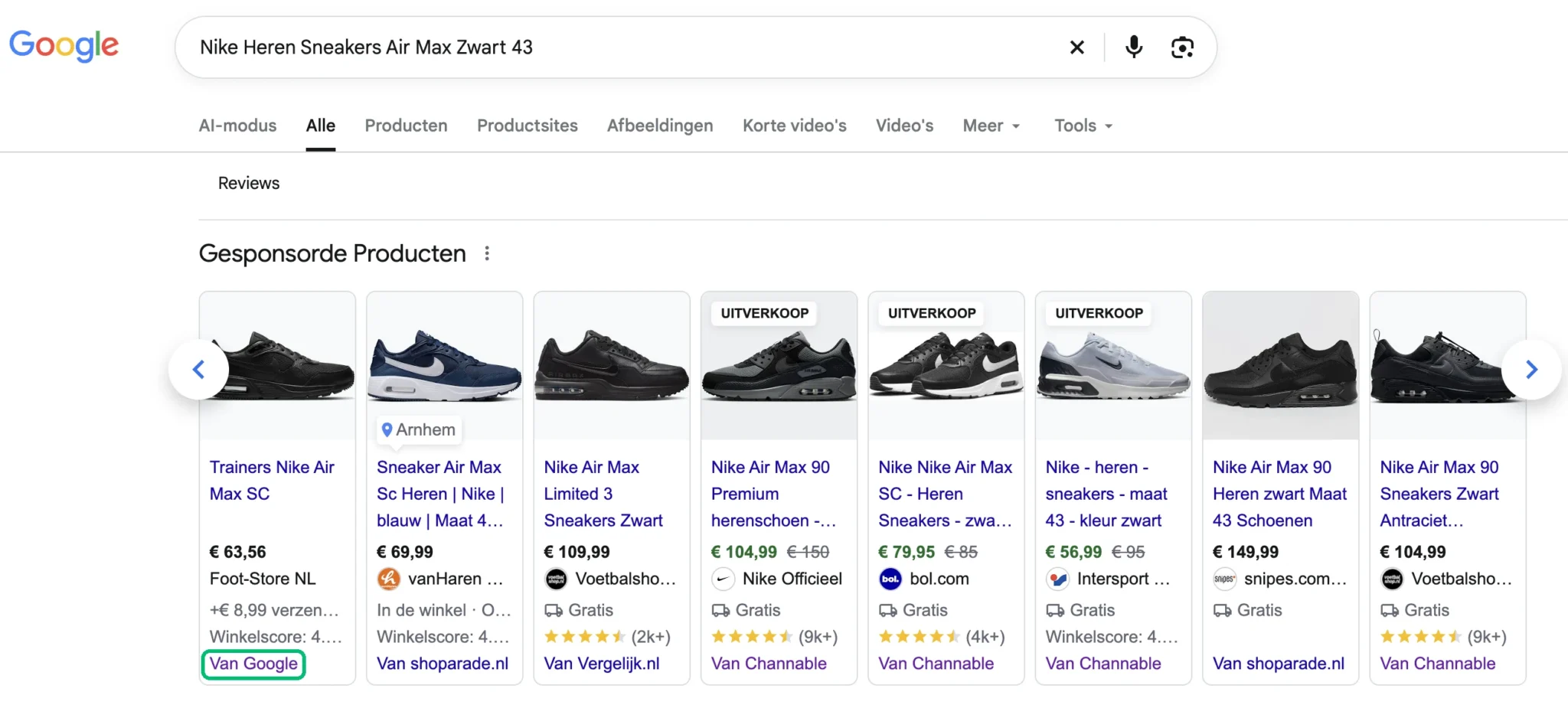 google-shopping-van-google Shopping-advertentie in Google met de naam van de CSS onderaan